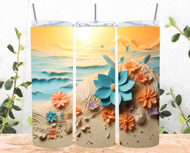 3D Beach Landscape (20 oz) Sublimation Tumbler Transfer