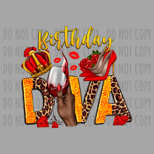 Birthday Diva - Red Gold Leopard DTF Transfer