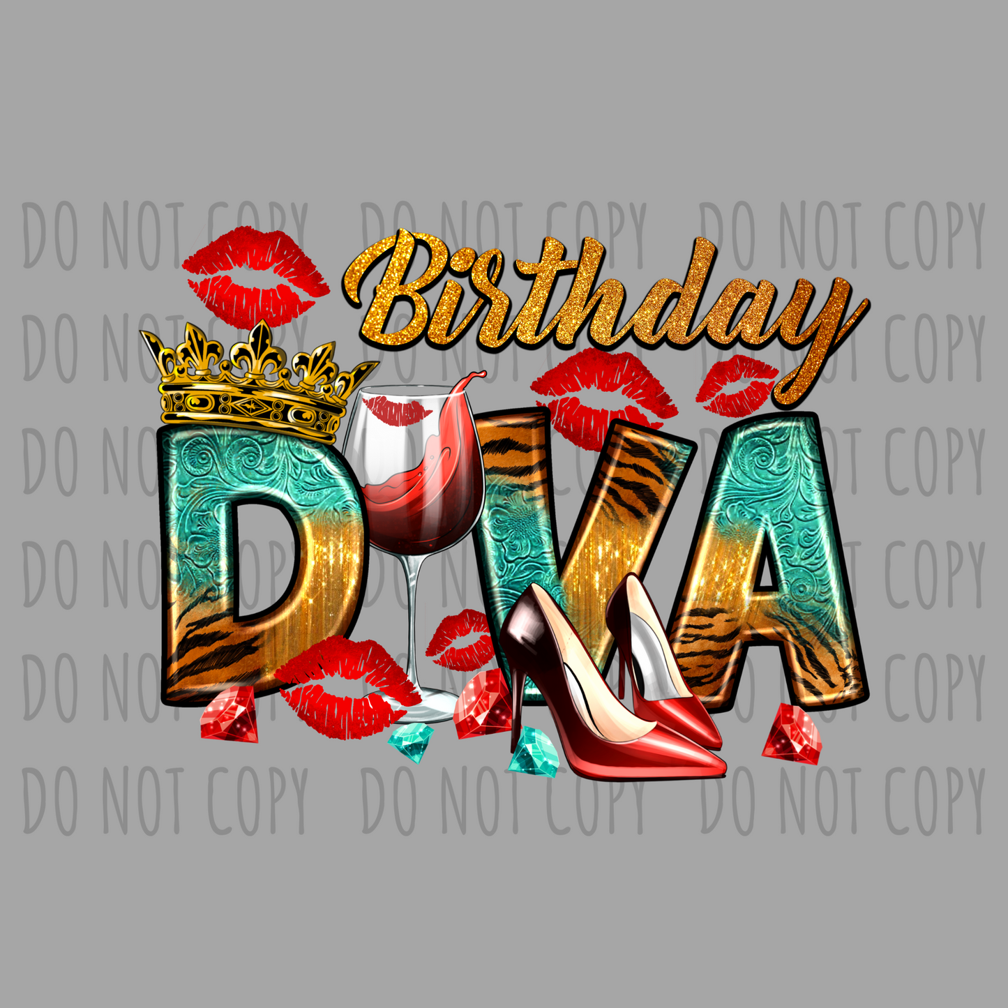 Birthday Diva - Teal Gold Tiger DTF Transfer