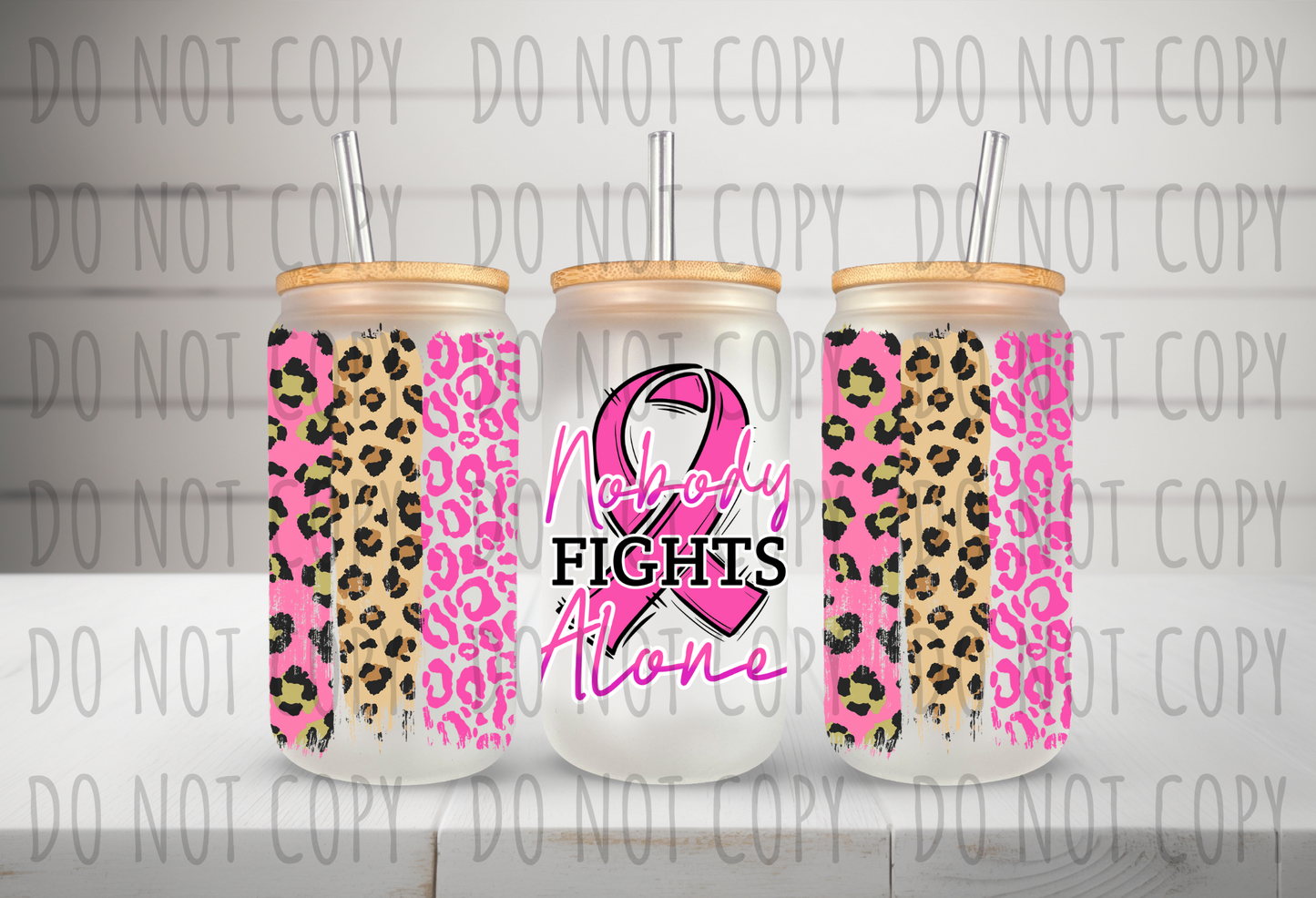 Breast Cancer Nobody Fights Alone 16 oz Libbey Glass UV Wrap