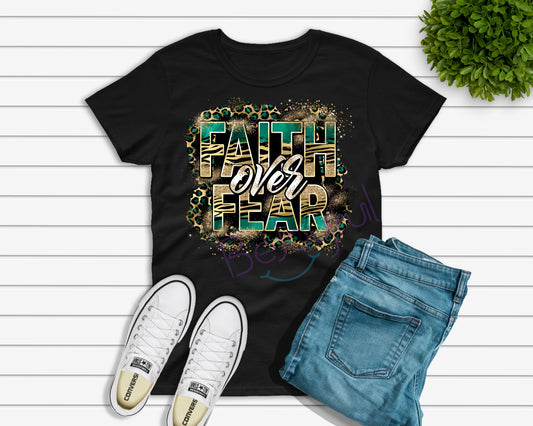 Faith Over Fear - Gold Teal Leopard DTF Transfer