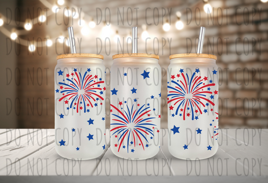 Fourth of July Fireworks 16 oz Libbey Glass UV Wrap